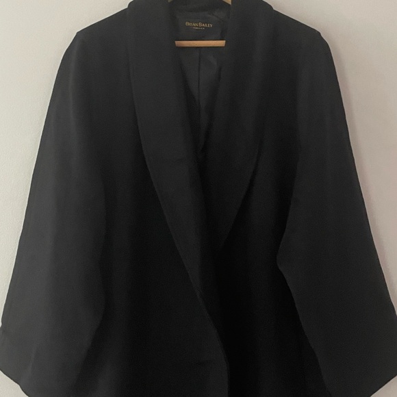 New Brian Bailey Black Wool Blend Oversized Long Wrap Jacket Coat Size Medium 4E - Picture 5 of 10